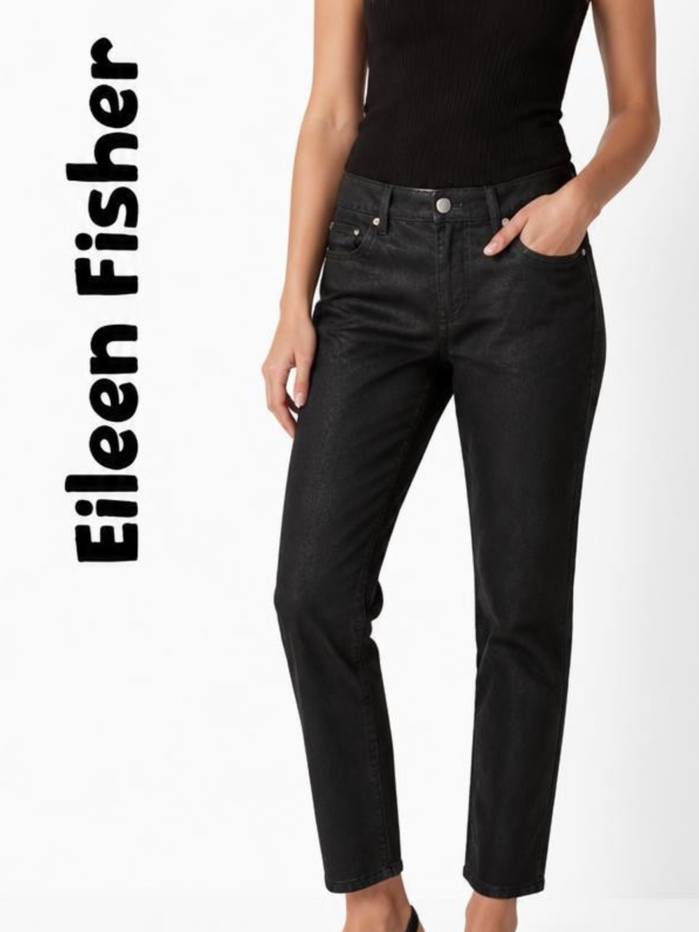 Eileen Fisher Womens Black Corduroy Skinny Leg Pants Sz 4 Career wear